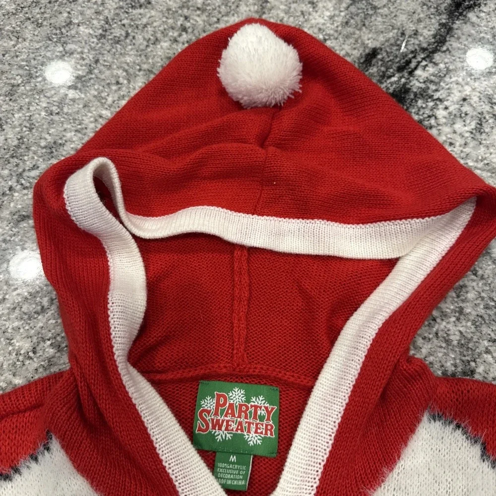 Party Sweater‎ Ugly Christmas Sweater Santa Claus Hoodie Furry Red Knit Sz M